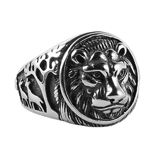 Lion Head Shield Ring, stainless steel, gold