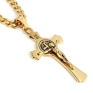 Benedict Crucifix Cross Pendant, stainless steel, another view