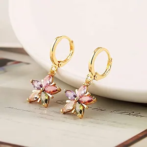 Crystal Flower Earrings, gold-plated steel, gold, another view