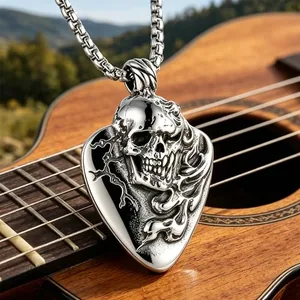 Skull Guitar Pick Pendant, stainless steel, another view