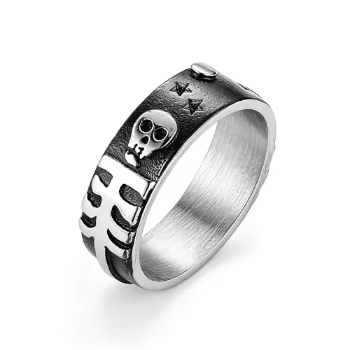 Skull Cross Star Ring, stainless steel, silver