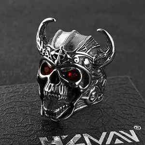 Eyes Skull Ring, stainless steel, red, another view