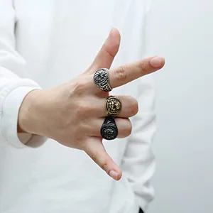 Lion Head Shield Ring, stainless steel, gold, another view