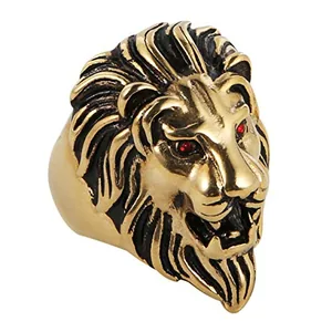 Lion Ring, stainless steel, red, another view
