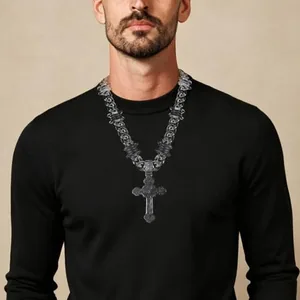 Clear Acrylic Jesus Pendant, Cuban chain, another view