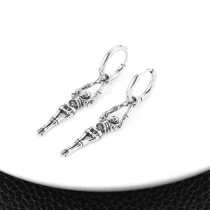 Skull Dangle Drop Hoop Earrings, stainless steel, another view