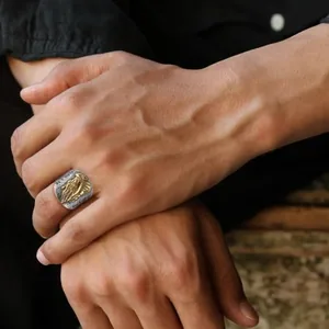 Praying Hands Ring, stainless steel, two-tone, another view