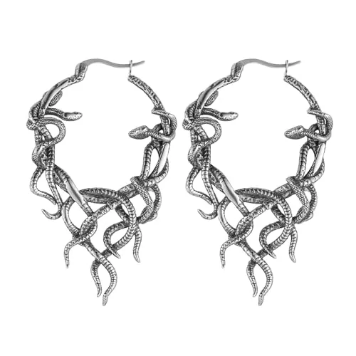 Octopus Snakes Gothic Hoop Earrings, stainless steel