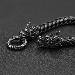 Dragon Head Bangle, stainless steel, Cuban chain, black, another view