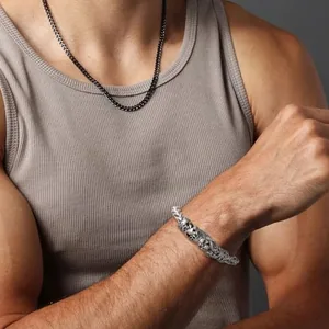 Snake Skull Bracelet, stainless steel, wheat chain, another view