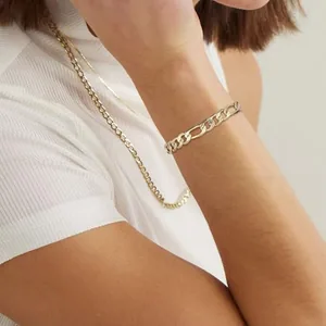 Finish Bracelet, gold-plated steel, Figaro chain, gold, another view