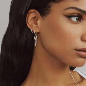 Skull Dangle Drop Hoop Earrings, stainless steel, another view