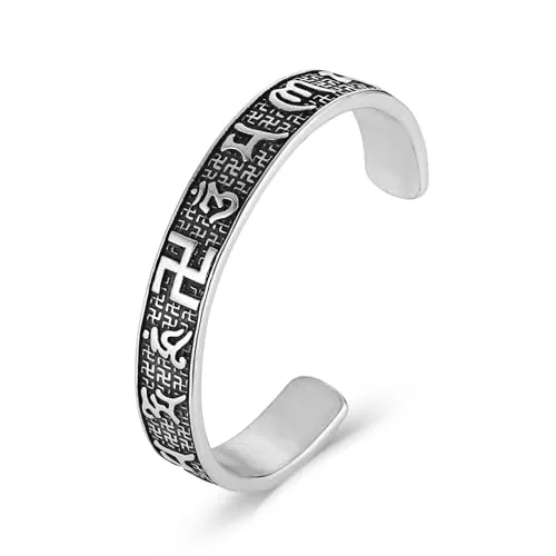 Tibetan Buddhist Open Bangle, stainless steel, 11 mm