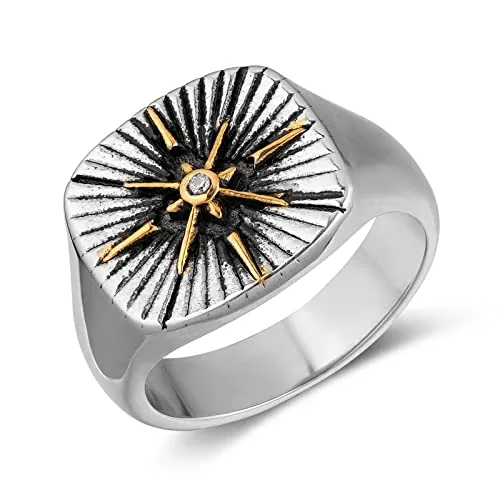 Viking Nautical Compass Ring, stainless steel