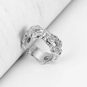 Irregular Potholed Ring, stainless steel, silver, another view