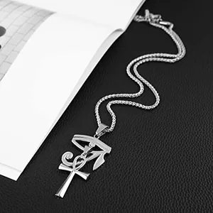 Coptic Ankh Pendant, stainless steel, Figaro chain, 24 in, gold, another view