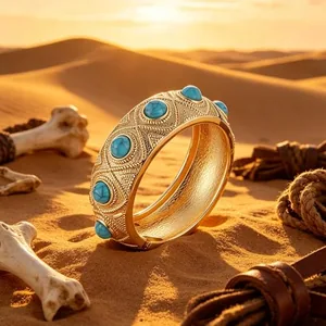 Turquoise Stone Bangle, gold-plated steel, gold, another view