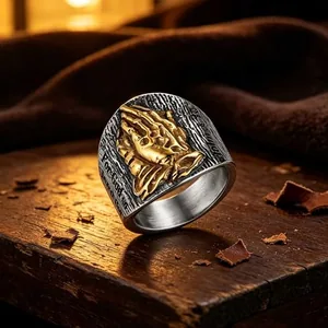 Praying Hands Ring, stainless steel, two-tone, another view