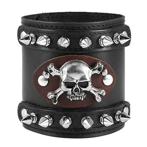 Metal Rivet Skull Wristband, leather, another view