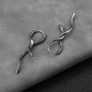 Snake Hoop Earrings, stainless steel, another view