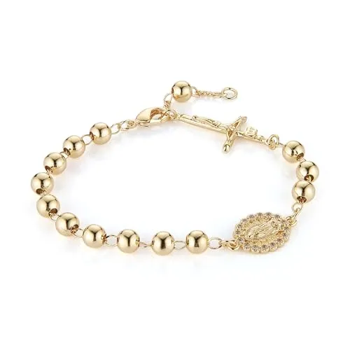 Virgin Mary Cross Rosary, gold-plated steel