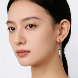 Sword Dangle Earrings, stainless steel, another view