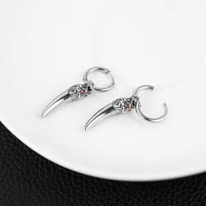 Wolf Tooth Dangle Huggie Earrings, stainless steel, another view