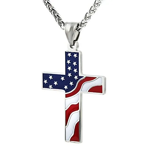 American Flag Patriotic Pendant, stainless steel