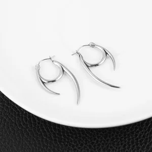Spike Hoop Earrings, stainless steel, another view
