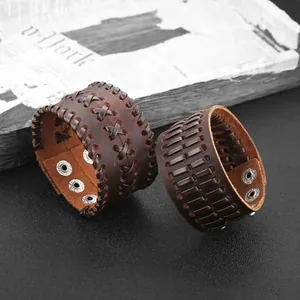 Retro Cuff Bracelet, leather, pack of 2, brown, another view