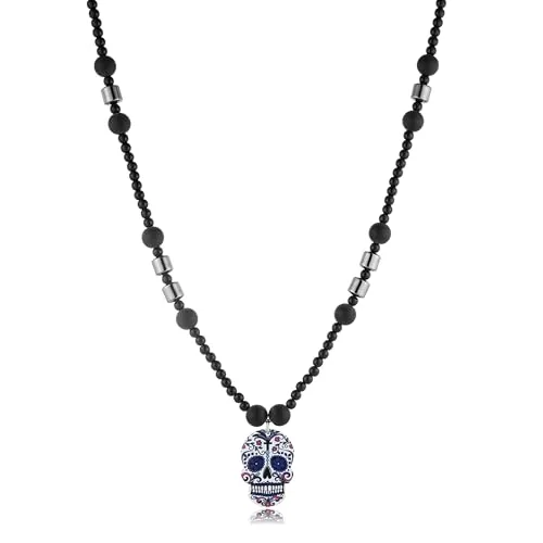 Skull Beaded Pendant, alloy, black