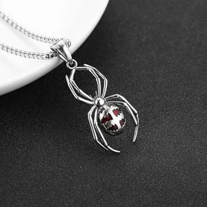 Spider Pendant, stainless steel, red, another view