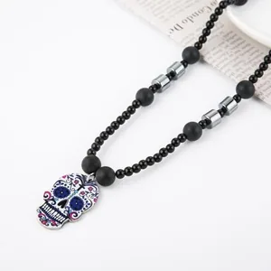 Skull Beaded Pendant, alloy, black, another view