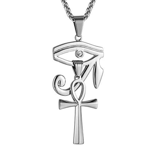 Coptic Ankh Pendant, stainless steel, Figaro chain, 24 in, gold
