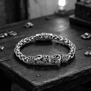 Snake Skull Bracelet, stainless steel, wheat chain, another view