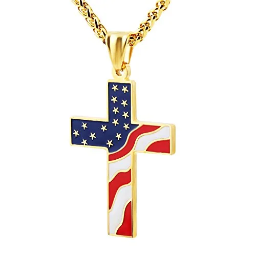 American Flag Patriotic Pendant, stainless steel