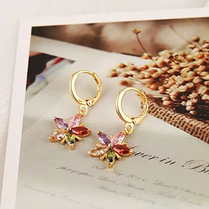 Crystal Flower Earrings, gold-plated steel, gold, another view
