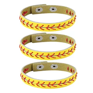 Baseball Bangle, leather, pack of 3, white, another view