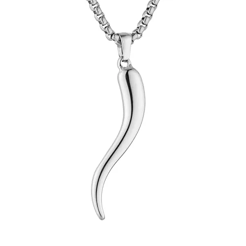 Italian Horn Pendant, stainless steel, silver