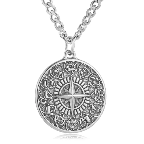 Zodiac Compass Pendant, stainless steel