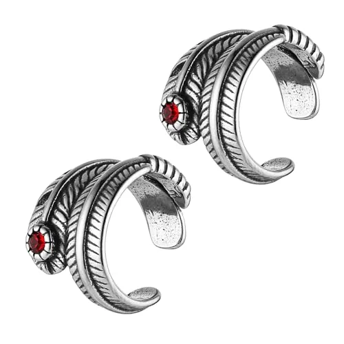 Feather Shaped Ear Cuffs, stainless steel, red