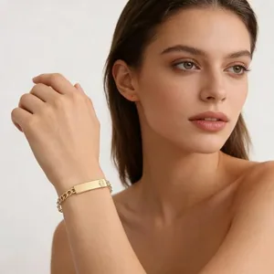 Dainty Religious Saint Bracelet, gold-plated steel, Figaro chain, gold, another view