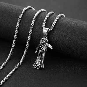 Santa Muerte Pendant, stainless steel, another view