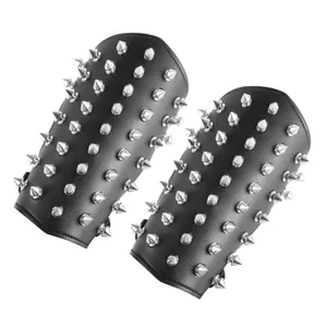 Metal Spike Studded Arm Guards, leather, black, another view