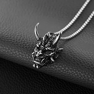 Prajna Mask Pendant, stainless steel, silver, another view