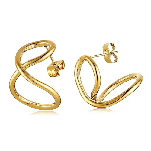Infinity Twist Open Hoop Earrings, stainless steel, gold