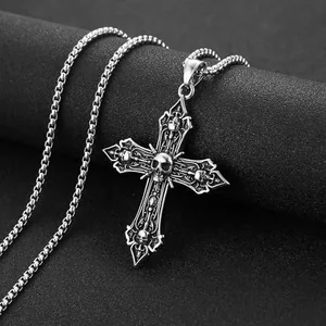 Cross Pendant, stainless steel, box chain, another view