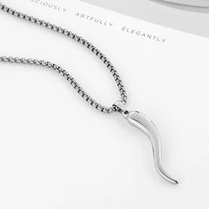 Italian Horn Pendant, stainless steel, silver, another view