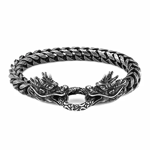 Dragon Head Bangle, stainless steel, Cuban chain, black