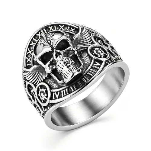 Winged Skull Signet Ring, stainless steel
